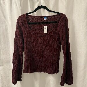 NWT Old Navy Maroon Lace Long Sleeve Top
